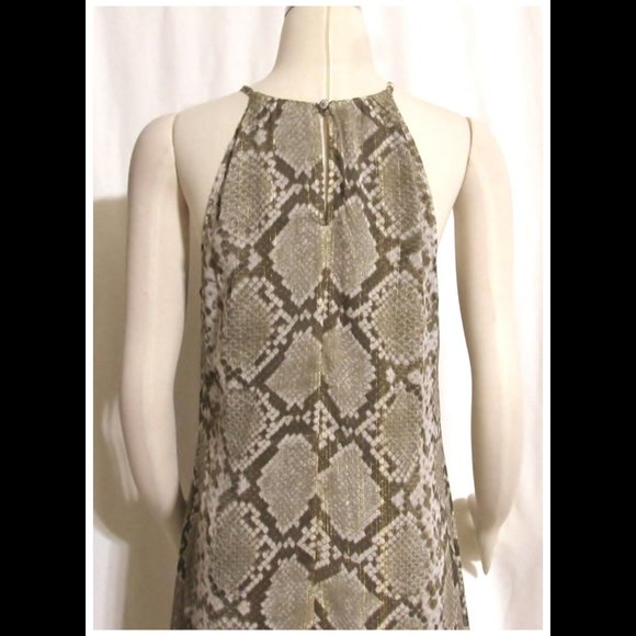 New Womens Ladies Brown & Gray Reptile Pattern Silky Asymmetrical Dress Medium - Picture 5 of 6